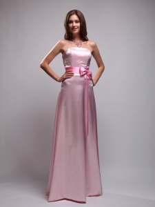 Bowknot Quinceanera Dama Dresses Baby Pink Strapless Beading