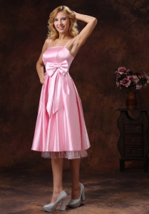 Baby Pink Spaghetti Straps Dama Dresses for Quinces Bowknot