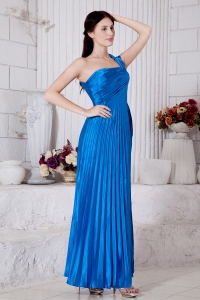 One Shoulder Blue Ankle-length Pleat Dama Dresses for Quinces