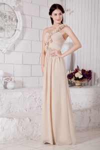 Champagne One Shoulder Chiffon Hand Made Flowers Dama Dresses