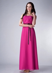 Fuchsia Chiffon Dama Dresses Empire Strapless Ankle-length Sash