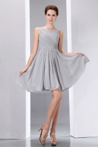 Elegant Grey Scoop Chiffon Ruched Dama Dresses for Quinces