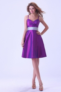 Purple Spaghetti Straps Knee-length Taffeta Dama Dress