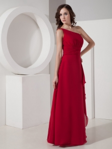 Affordable Red One Shoulder Chiffon Sweet 16 Damas Dresses