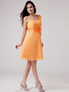 Simple Orange One Shoulder Chiffon Dama Dresses with Sash