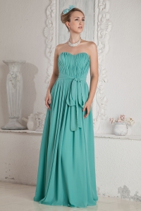 Turquoise Sweetheart Chiffon Ruched Sash Quinceanera Dama Dresses