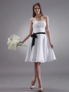 White Dama Dresses With Black Sash Knee-length Chiffon