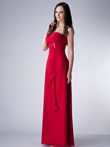 Red Strapless Floor-length Chiffon Beading Dama Dress for Quinces