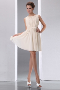 Champagne Scoop Mini-length Chiffon Ruch Quinces Dama Dresses