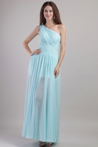 Light Blue One Shoulder Ankle-length Chiffon Quinces Dama Dresses