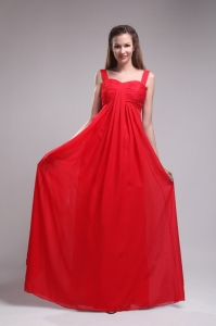 Red Straps Floor-length Chiffon Ruched Dama Dress for Quinces