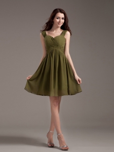 Straps Knee-length Olive Green Chiffon 2013 Dama Dresses