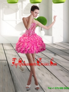 Fashionable Mini Length Sweetheart Beading and Ruffles Damas Dress for 2015