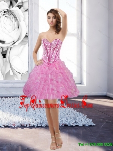 Fashionable Rose Pink Sweetheart 2015 Damas Dress with Beading and Ruffles