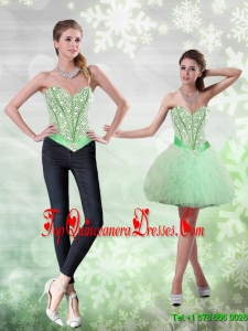 Fashionable Beading and Ruffles Apple Green Damas Dress for 2015