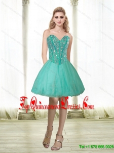 Gorgeous 2015 Beading and Appliques Sweetheart Dama Dress in Turquoise