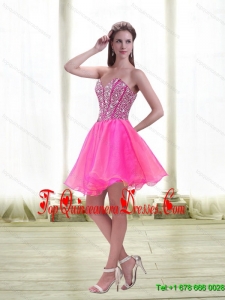Gorgeous A Line Beading 2015 Dama Dress in Hot Pink