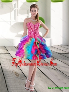 Gorgeous Beading and Ruffles Organza 2015 Dama Dress in Multi Color