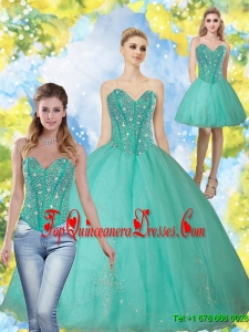 2015 Elegant Beading and Appliques Turquoise Sweetheart Quinceanera Dresses