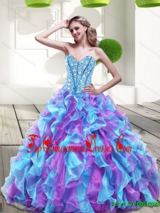 2015 Puffy Sweetheart Multi Color Sweet 16 Gowns with Beading and Ruffles