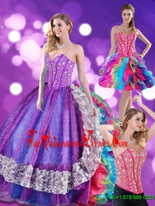 2015 Unique Beading and Ruffles Sweetheart Quinceanera Dresses in Multi Color