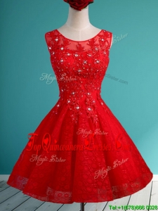 Popular Scoop Red Short Damas Dress with Beading and Appliques