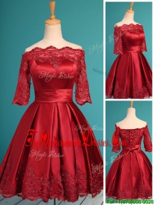 Romantic Off the Shoulder Half Sleeves Damas Dress with Lace and Belt