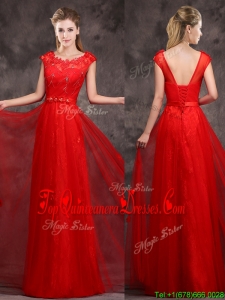 Hot Sale Scoop Red Quinceanera Dama Dress with Beading and Appliques