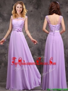 Popular See Through Applique and Laced Quinceanera Dama Dress in Lavender