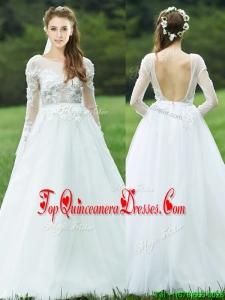 Pretty Applique White Backless Quinceanera Dama Dress with Long Sleeves