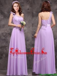 Pretty One Shoulder Lavender Quinceanera Dama Dress with Applique Decorated Waist