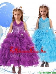 Affordable Halter Top Mini Quinceanera Dress with Beading and Ruffled Layers