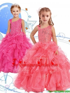 Perfect Beaded and Ruffled Asymmetrical Neckline Mini Quinceanera Dress in Watermelon Red