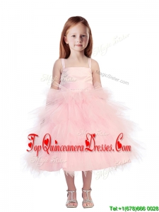 Discount Spaghetti Straps Beading and Ruffled Layers New Arrival Kid Pageant Dresses in Pink