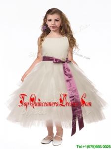 Lovely Scoop White New Arrival Kid Pageant Dresses with Bowknot and Ruffled Layers