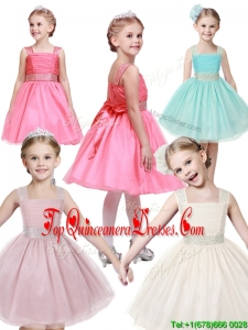 Popular Straps Tulle New Arrival Kid Pageant Dresses with Bowknot and Beading