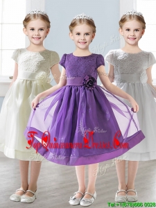 Wonderful Scoop Short Sleeves New Arrival Kid Pageant Dresses with Appliques and Lace