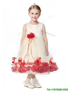 Best Scoop New Arrival Kid Pageant Dresses with Red Hand Made Flowers