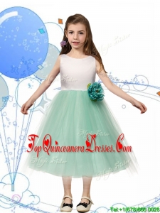 Comfortable Scoop Hand Made Flowers and Bowknot New Arrival Kid Pageant Dresses in Apple Green