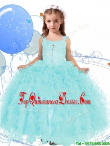 Elegant Straps Beading and Ruffles New Arrival Kid Pageant Dresses in Apple Green