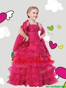 Gorgeous Straps New Arrival Kid Pageant Dresses with Ruffled Layers and Hand Made Flowers