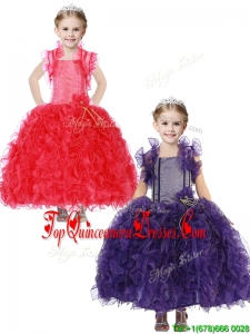 Inexpensive Straps New Arrival Kid Pageant Dresses with Hand Made Flowers and Ruffles