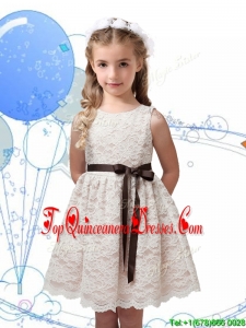 Perfect Scoop Champagne New Arrival Kid Pageant Dresses with Sashes and Lace