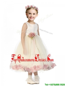 Popular Scoop Tulle New Arrival Kid Pageant Dresses with Hand Made Flowers and Appliques