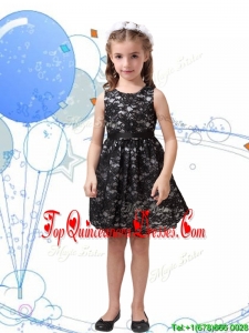 Romantic Scoop Black New Arrival Kid Pageant Dresses with Sashes and Lace