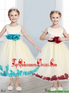 Sweet Scoop New Arrival Kid Pageant Dresses with Hand Made Flowers and Appliques