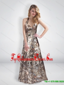 Elegant A Line Halter Top Multi Color Camo Gorgeous Dama Dresses with Brush Train
