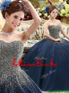 New Style Classical Beaded Bodice Sweet 16 Dress in Navy Blue