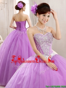 New Style Hot Sale Lilac Really Puffy Tulle Quinceanera Dress with Beading