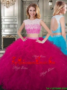 New Style Two Piece Scoop Cap Sleeves Quinceanera Dress with Beading and Ruffles